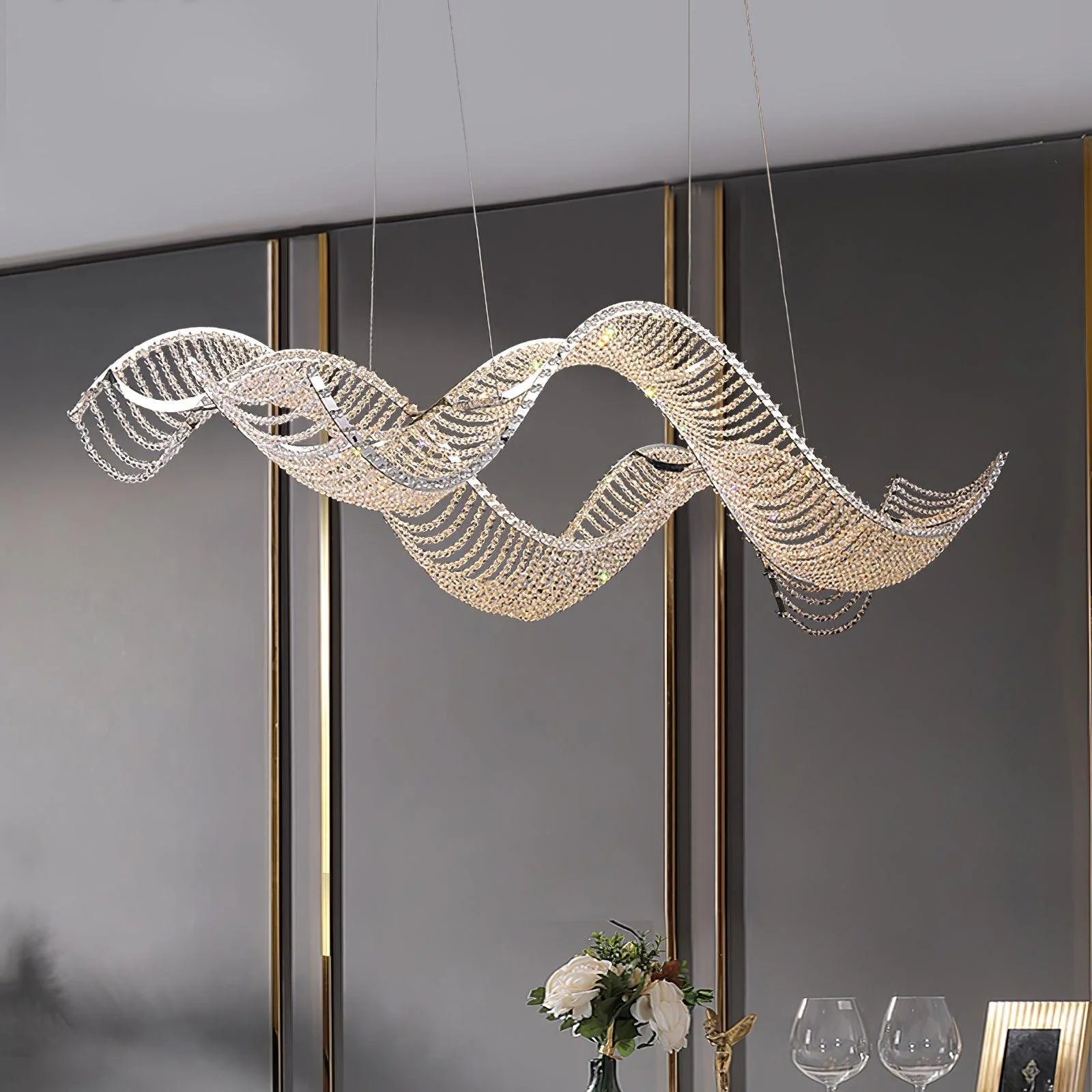 Marilyn Gorgeous Unusual Metal Crystal Chandelier Living Room Dining Room