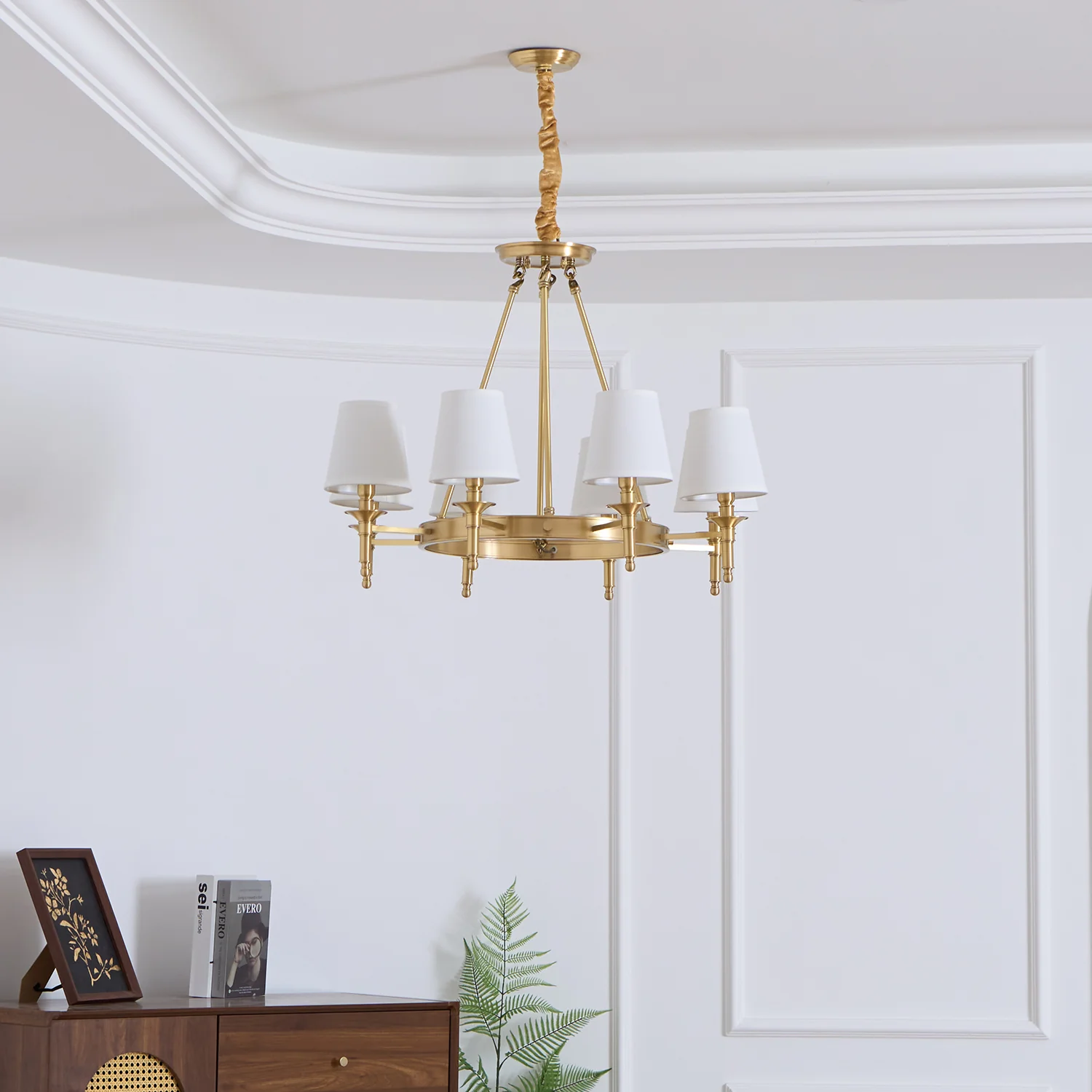 Alessio Antique Brass Linen Chandelier Bedroom Living Room
