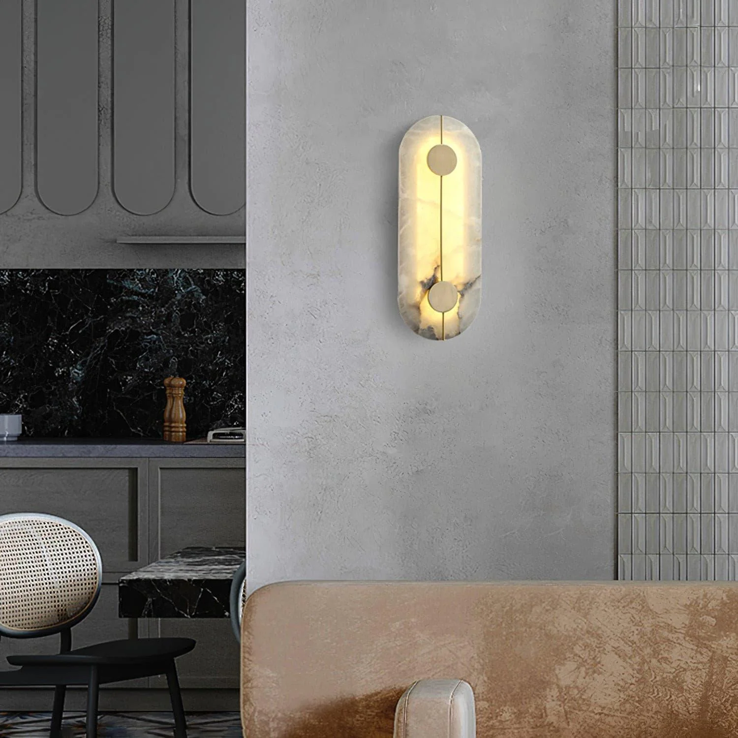 Jade Artistic Alabaster Brass Wall Lamp Hallway Bedside