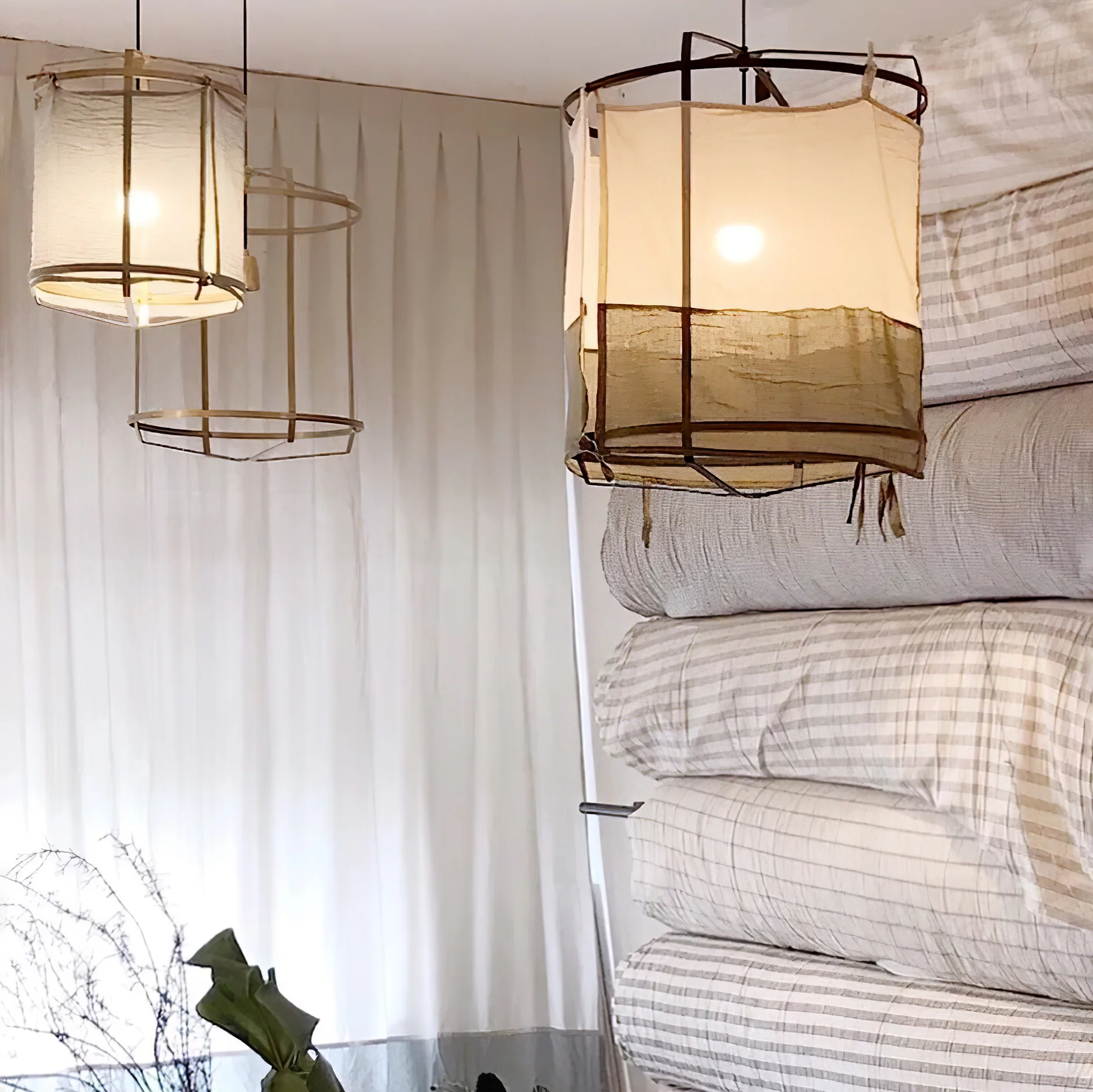 Ozawa Modern Cottage Fabric Pendant Light Shades Living Dining Room Bedroom