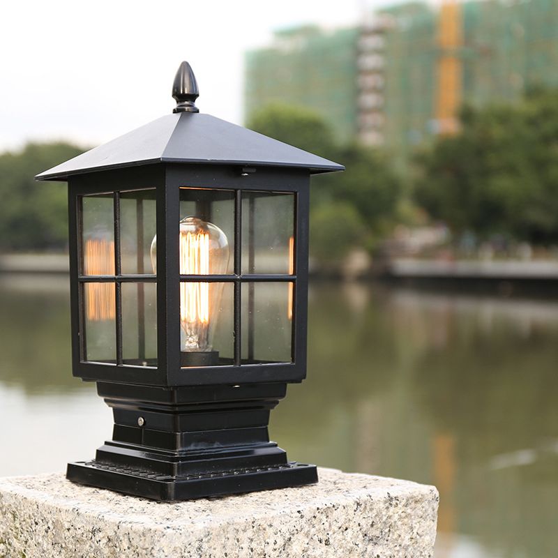 Modern Metal Glass Lantern LED Outdoor Light Post, Patio Las Sola