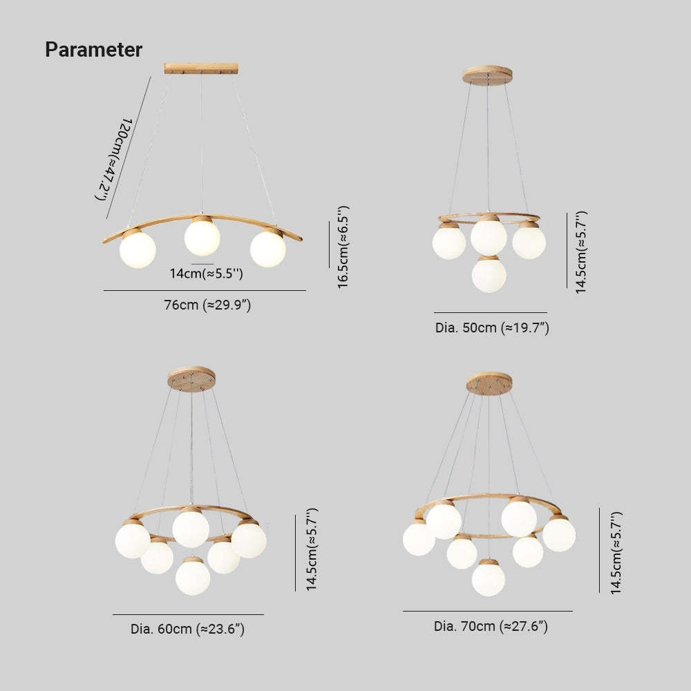Valentina Pendant Light Wood Glass White Island Living Room/Bedroom
