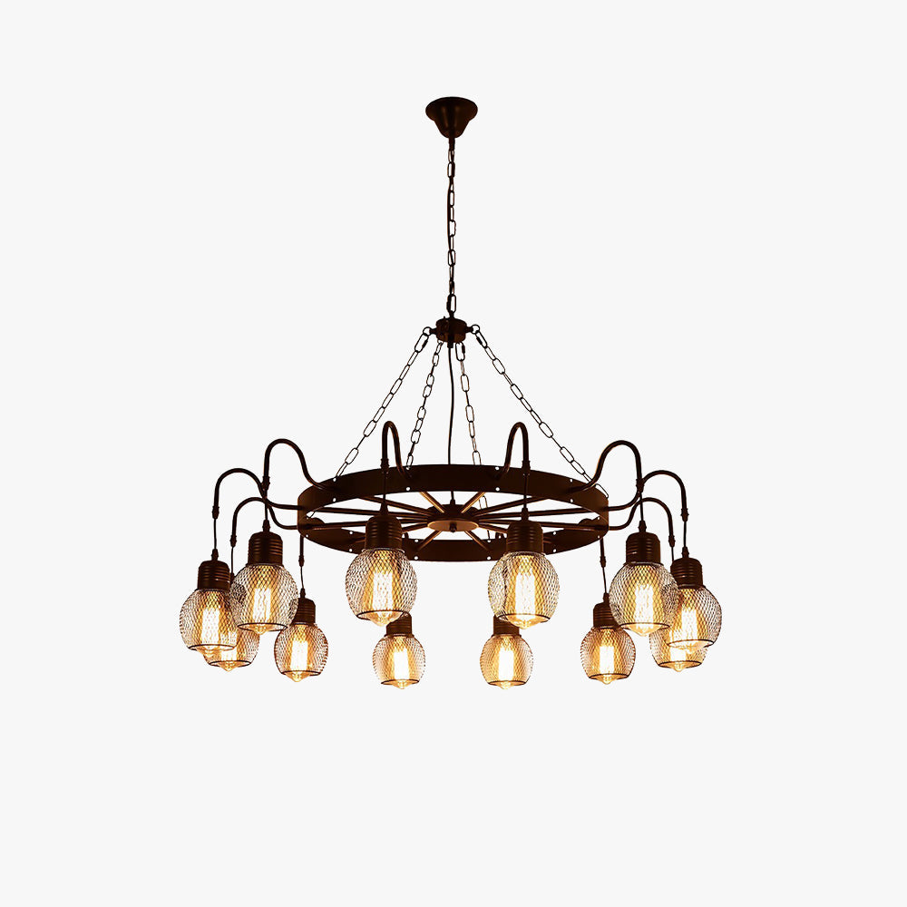 Alessio Industrial LED Chandelier, Metal and Glass Lighting