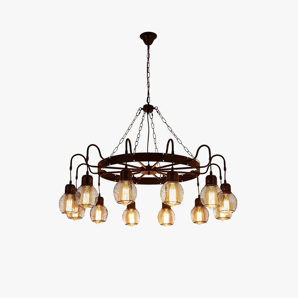 Alessio Industrial LED Chandelier, Metal and Glass Lighting