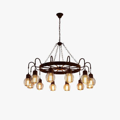 Alessio Industrial LED Chandelier, Metal and Glass Lighting