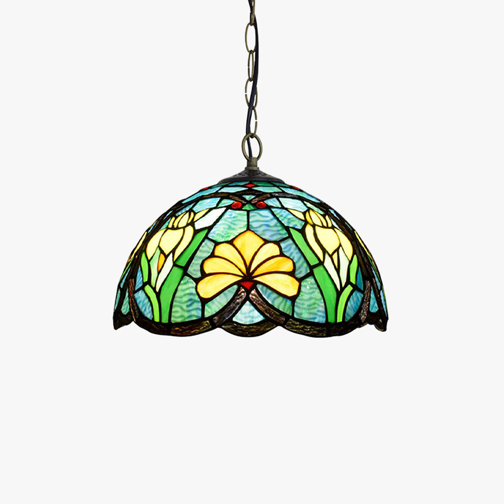 Eryn Vintage Colorful Flowers Stained Glass Pendant Light Bedroom