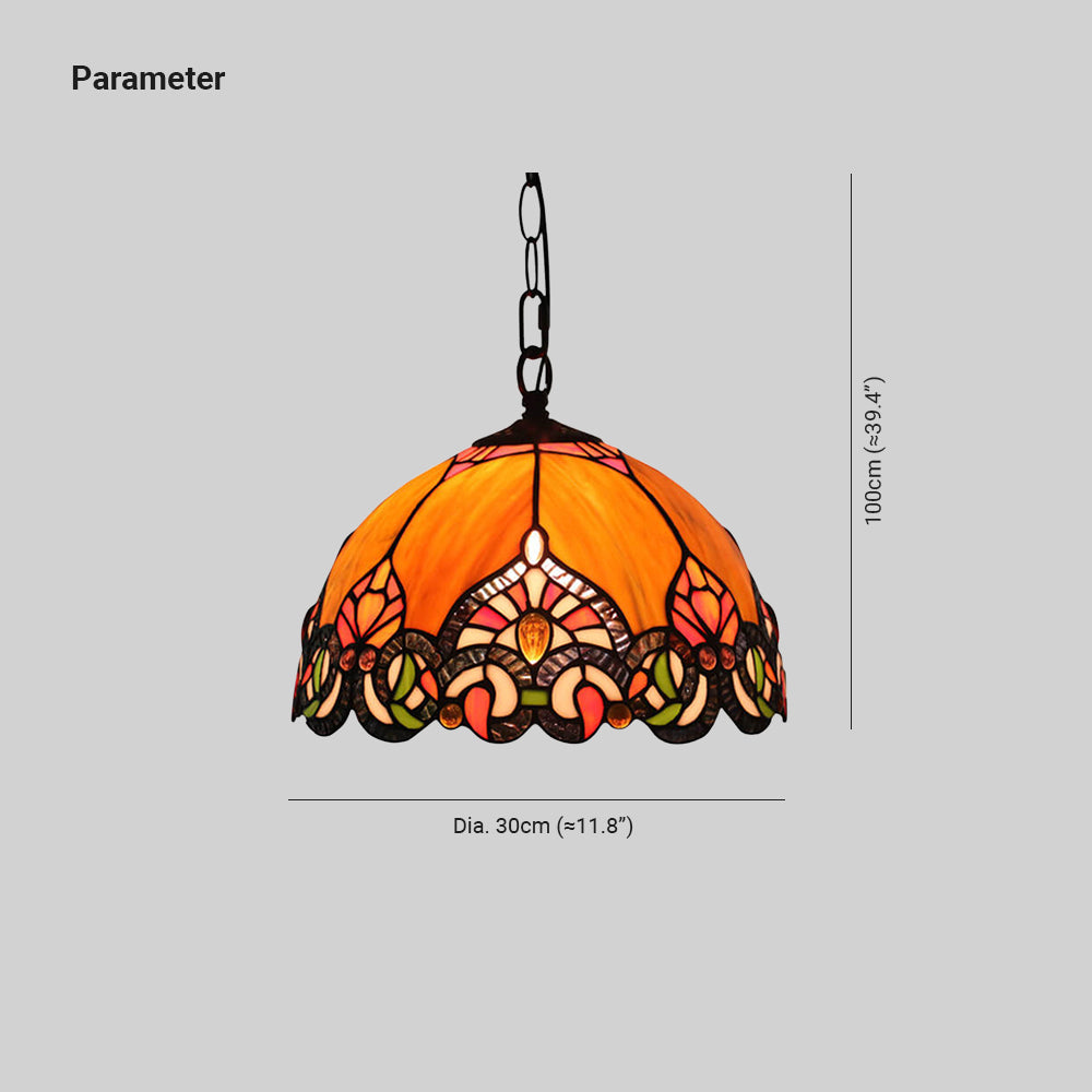Eryn Vintage Dome Pendant Light Orange Stained Glass Living Room