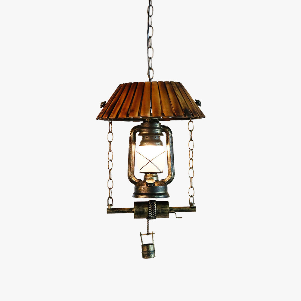 Alessio Vintage LED Pendant Light with Bamboo Shade