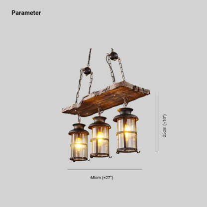 Retro Wood & Metal 3-Light Chandelier