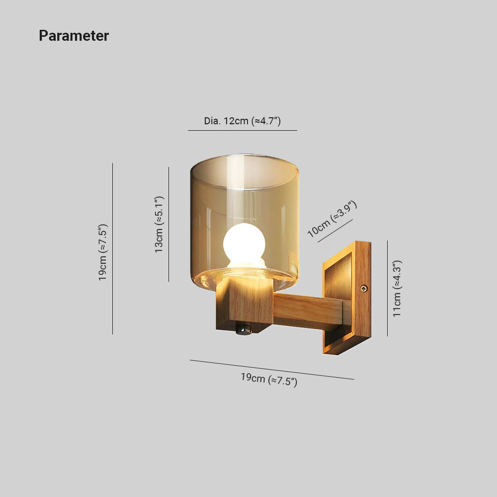 Eryn Vintage Cylindrical Mini Wall Lamp, Wood/Glass
