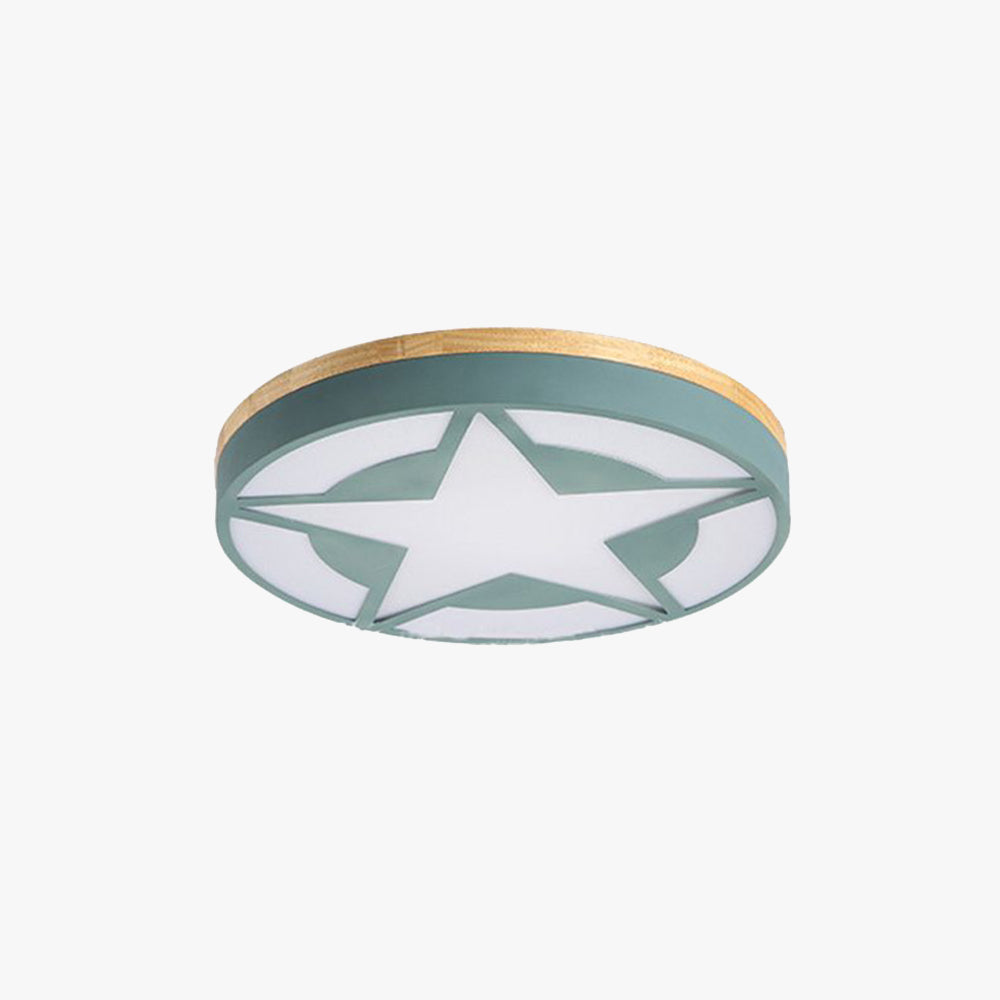 Quinn Modern Round Star Acrylic Wood Flush Mount Ceiling Light
