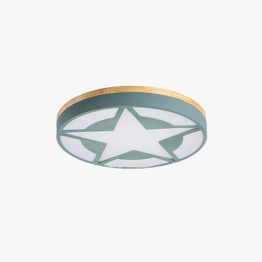 Quinn Modern Round Star Acrylic Wood Flush Mount Ceiling Light