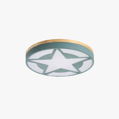 Quinn Modern Round Star Acrylic Wood Flush Mount Ceiling Light