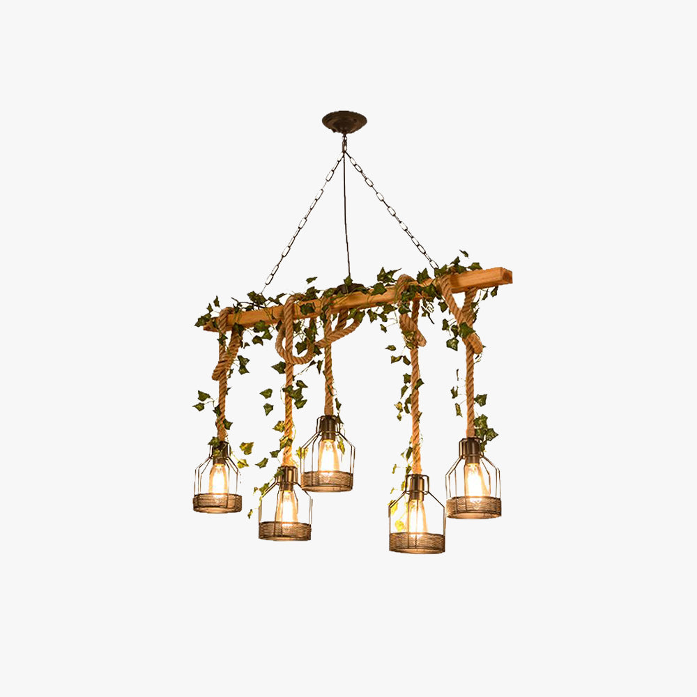 Alessio Caged Vintage Farmhouse Wood Beam Pendant Light 3/5 Heads
