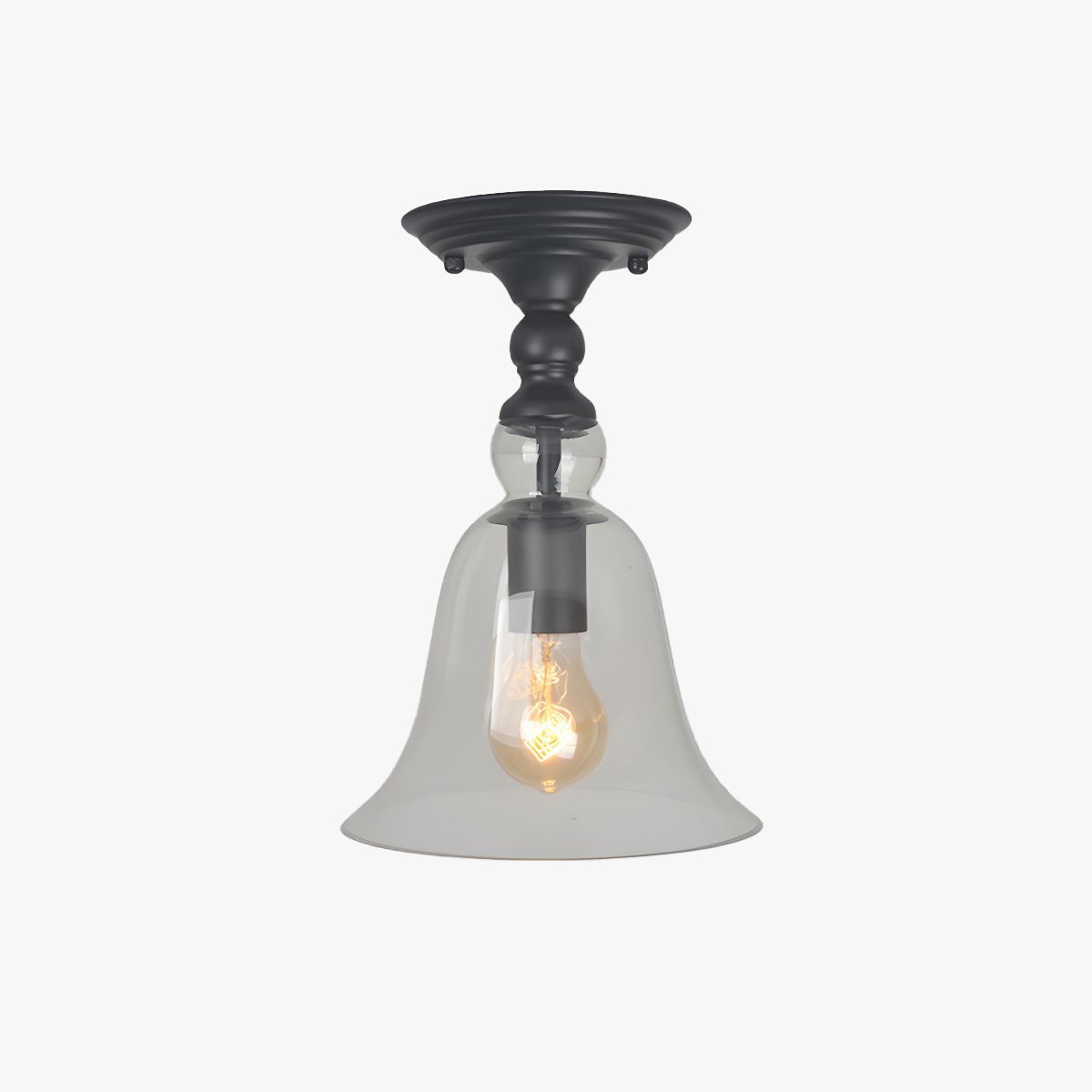 Glass flush mount ceiling light. Industrial style lighting fixture.