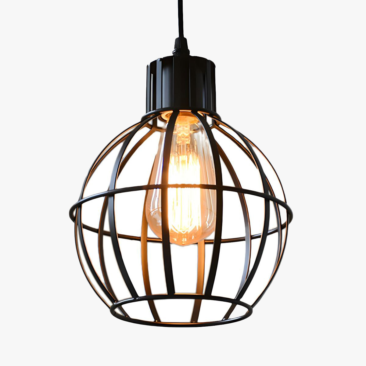 Alessio Pendant Light: Black Metal Cage Design