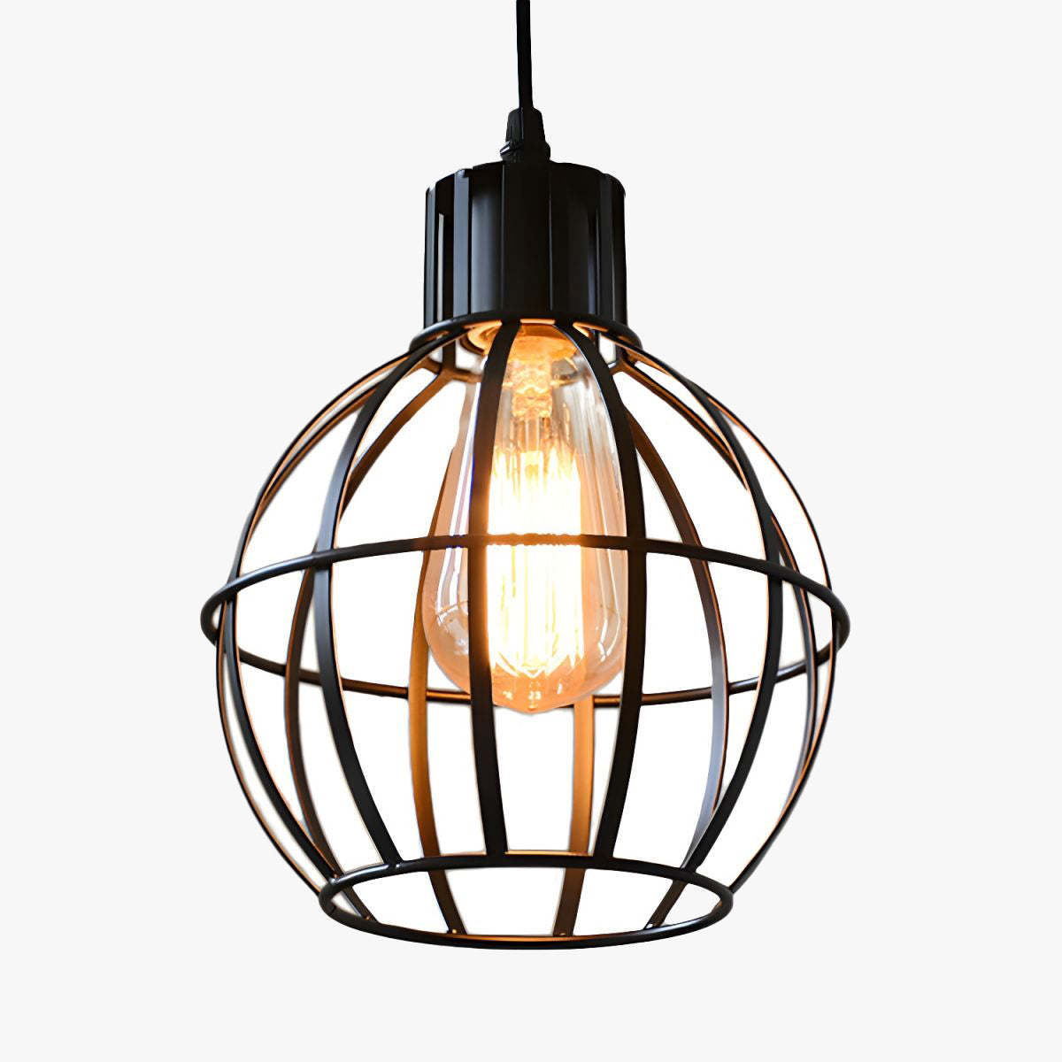 Alessio Pendant Light: Black Metal Cage Design