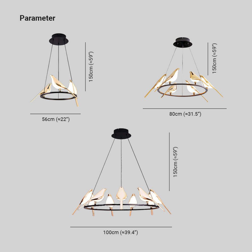 Alice Bird Pendant Light Dimensions: 56cm, 80cm, 100cm