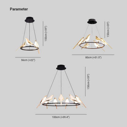 Alice Bird Pendant Light Dimensions: 56cm, 80cm, 100cm