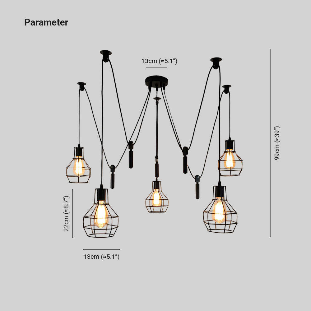 Alessio 5-head pendant light dimensions