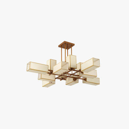 Lacey Pendant Light Square Retro, Metal/Fabric, Black/Gold, Living Room