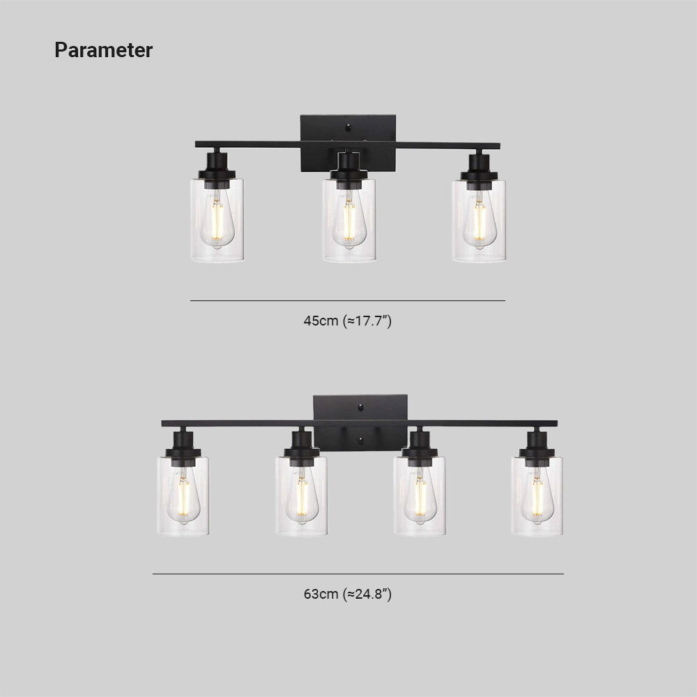 Alessio Industrial Metal/Glass Wall Lamp, Black, Bathroom, Vanity