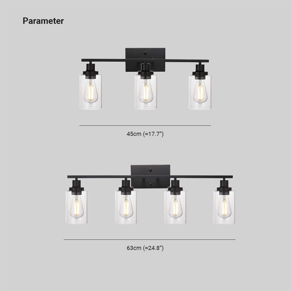Alessio Industrial Metal/Glass Wall Lamp, Black, Bathroom, Vanity