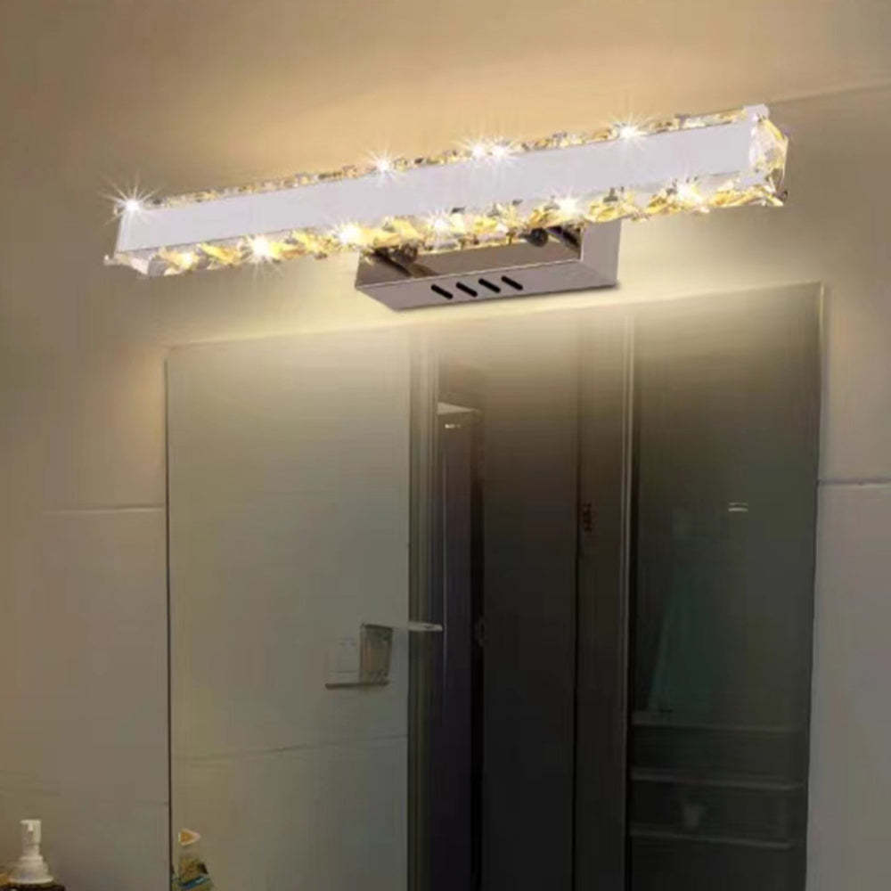 Kristy Modern Rectangular Metal/Crystal Mirror Front Wall Lamp, Gold