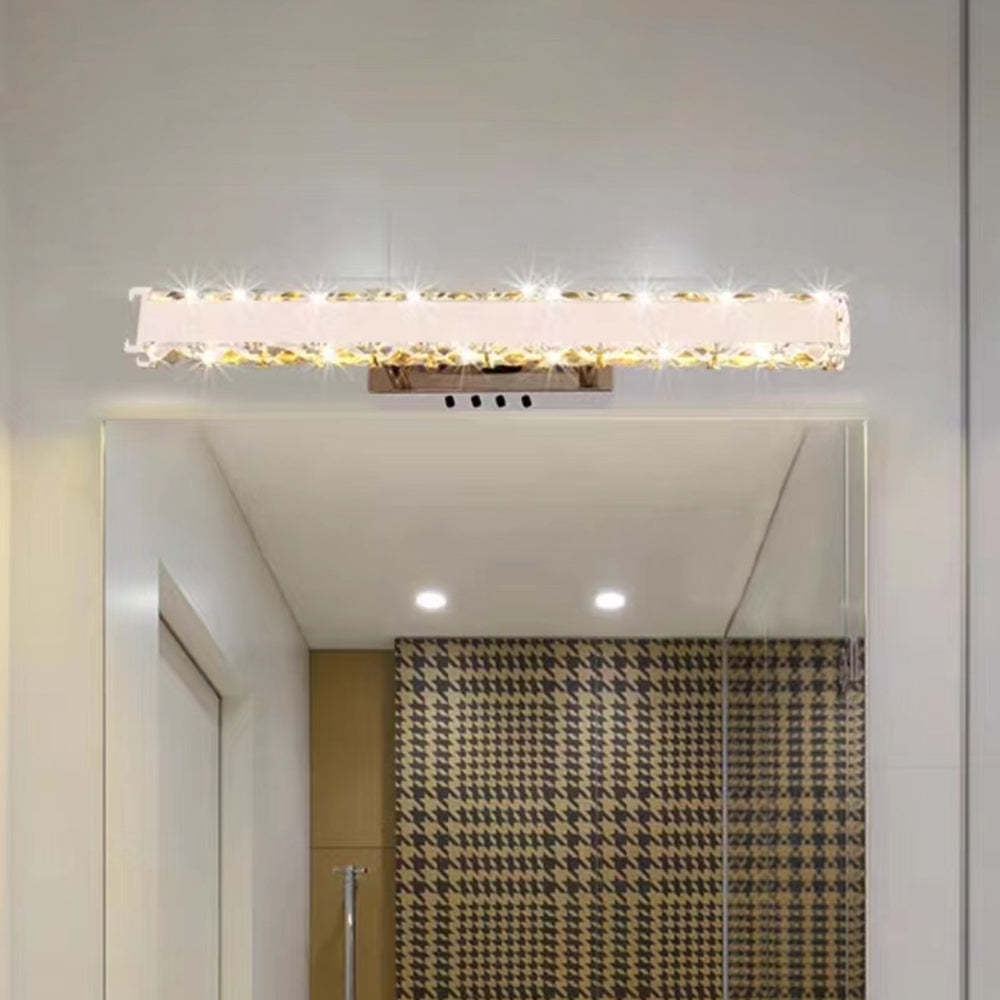 Kristy Modern Rectangular Metal/Crystal Mirror Front Wall Lamp, Gold