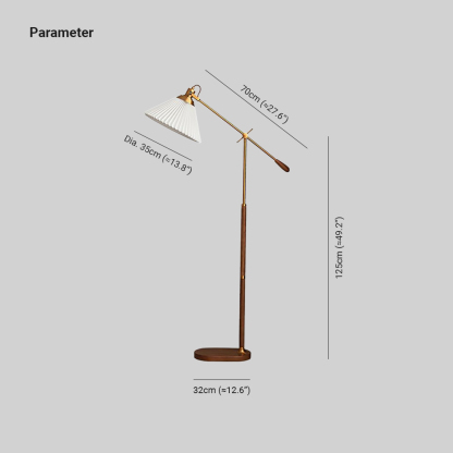 Ozawa Floor Lamp Pleated Retro, Metal/Wood, Living Room