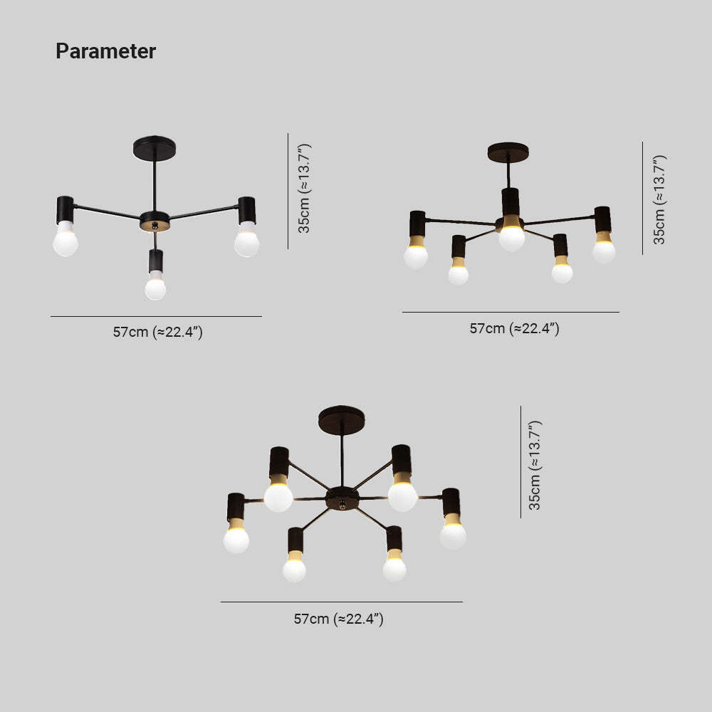 Valentina Industrial Semi Metal Flush Mount Ceiling Light Living Room