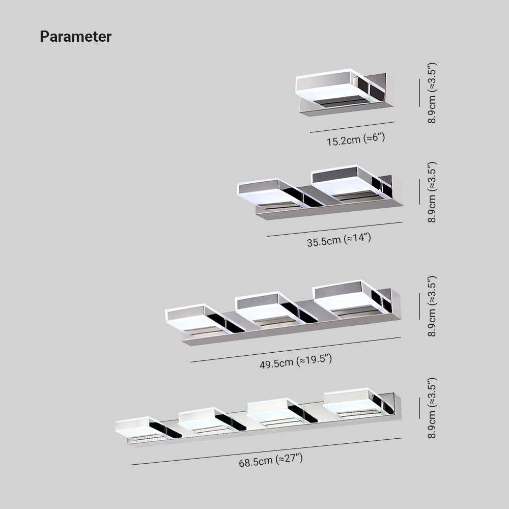 Leigh Modern Square  Acrylic Mirror Front Vanity Wall Lamp , Chrome