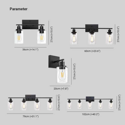 Alessio Modern Mirror Front Black Vanity Wall Lamp, Metal/Glass