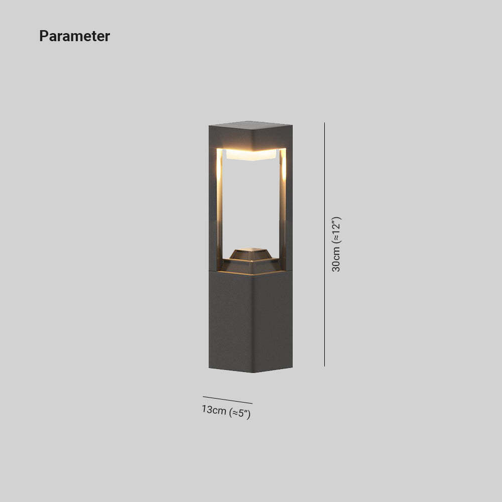 Pena Modern Rectangular Hollow Metal Outdoor Bollard Light, Black