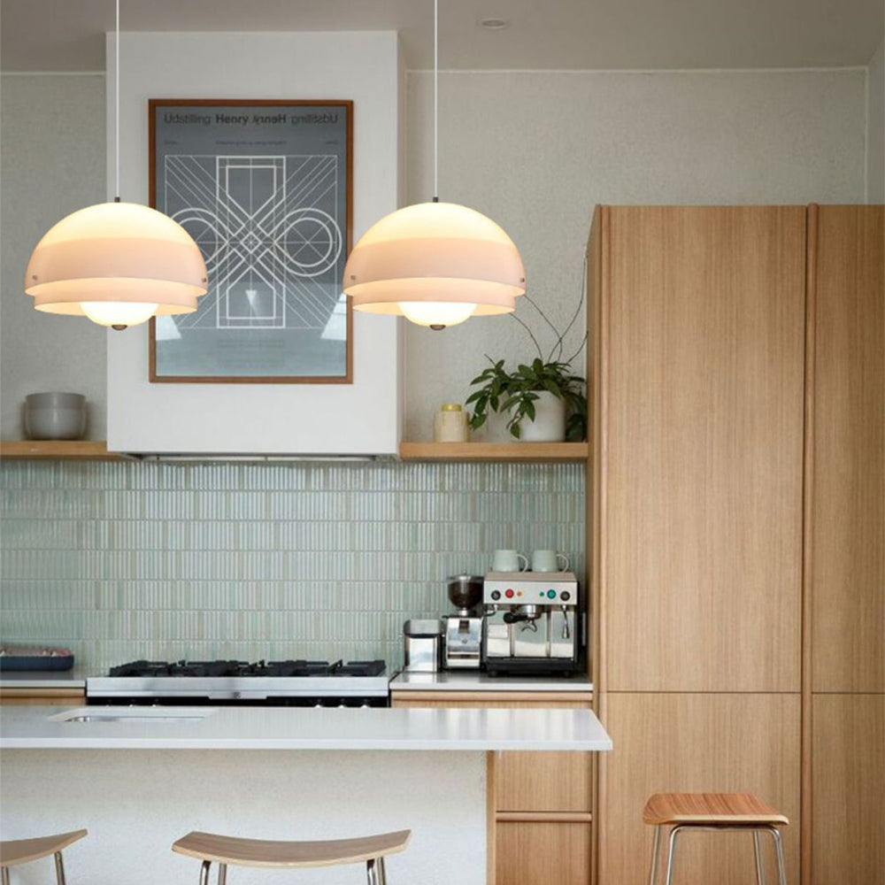 Bauhaus Nordic pendant lights over kitchen island