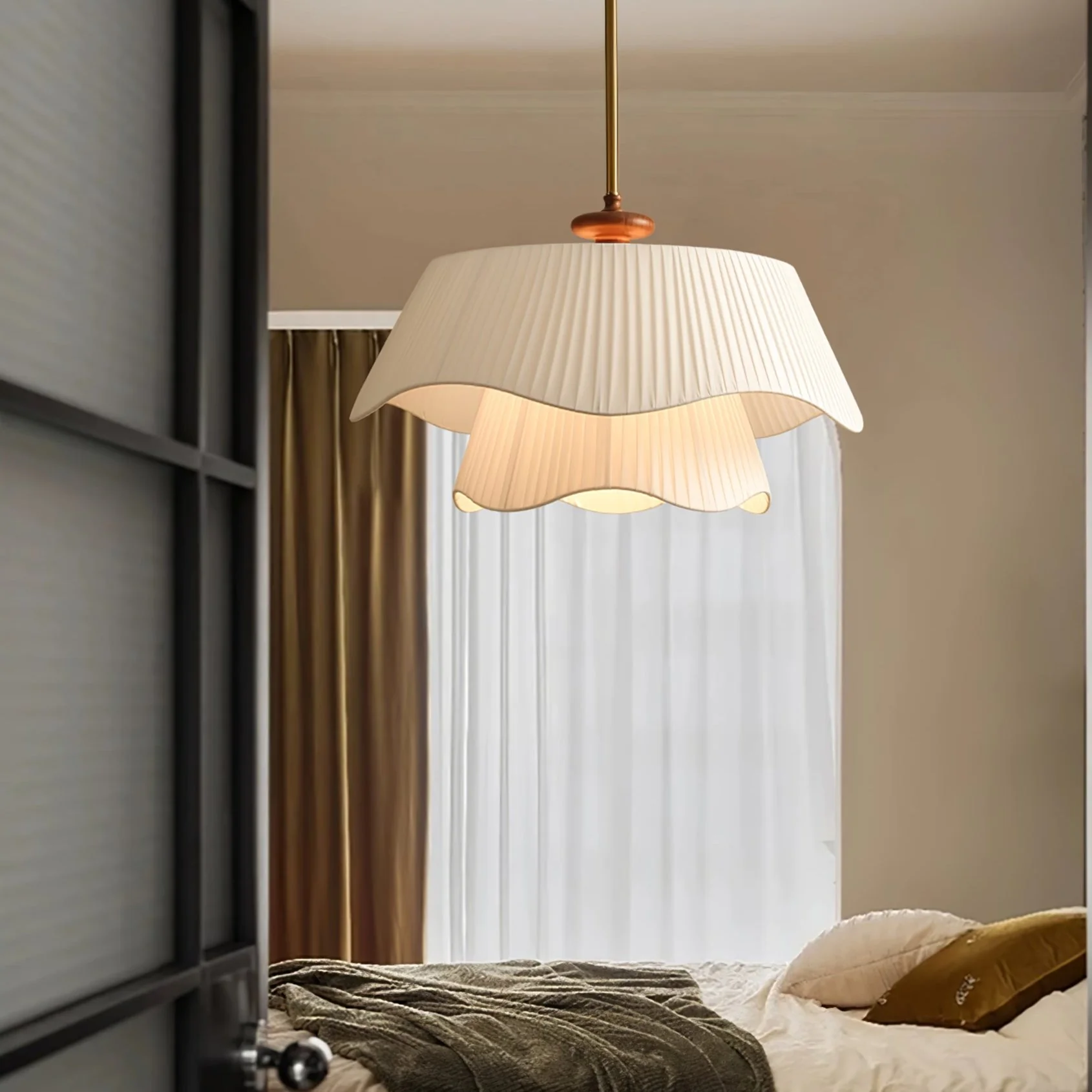 Ozawa Rustic Cottage Metal Glass Wood Pendant Light Living Room Bedroom
