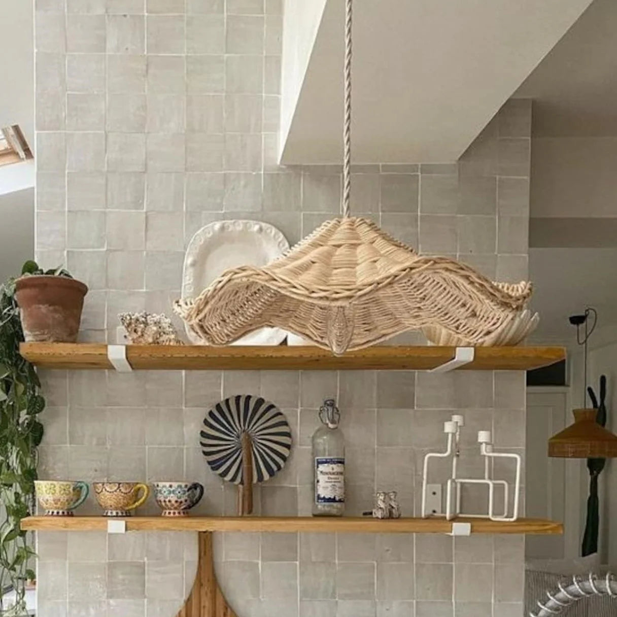 Ritta Classic Wave LED Pendant Light Rattan Dining Room/Living Room