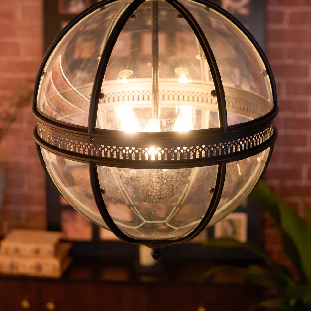 Alessio Vintage Glass Metal Black Pendant Light Dining Room Bedroom