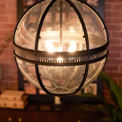 Alessio Vintage Glass Metal Black Pendant Light Dining Room Bedroom