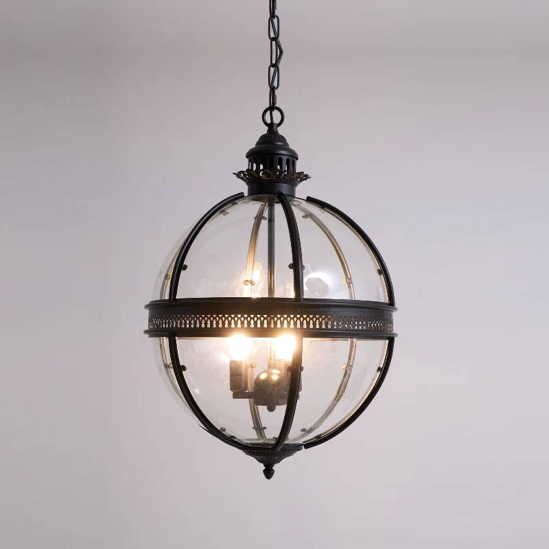 Alessio Vintage Glass Metal Black Pendant Light Dining Room Bedroom