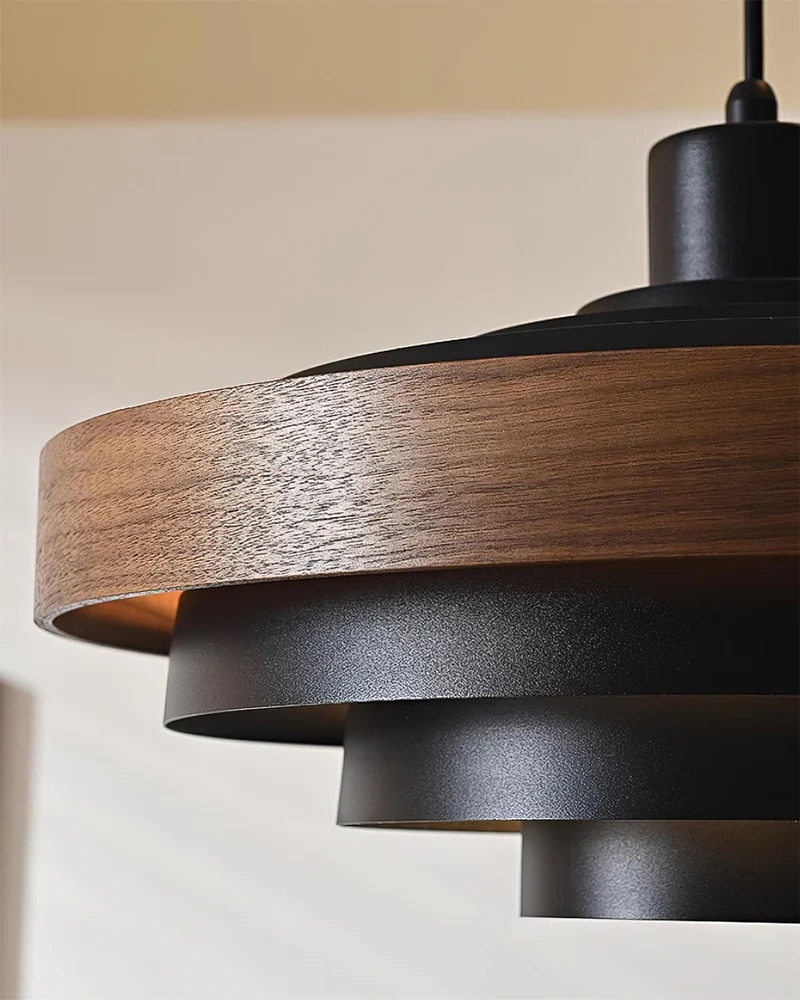 Muto Modern Round Metal Wood Pendant Light Dining Living Room