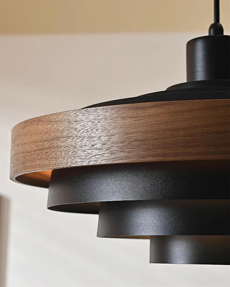 Muto Modern Round Metal Wood Pendant Light Dining Living Room