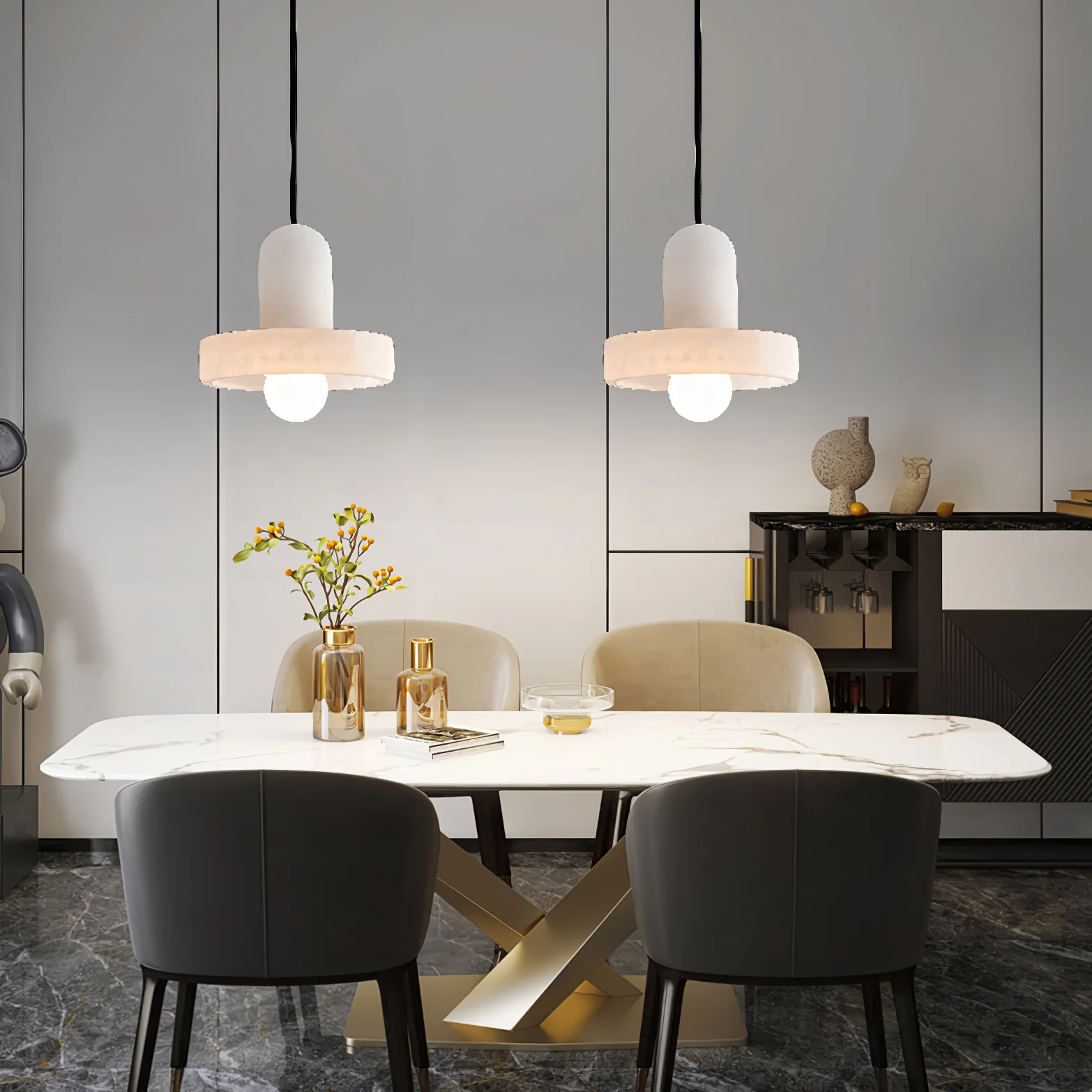 Hailie Sculptural Urban Alabaster Pendant Light Dining Room Bedroom
