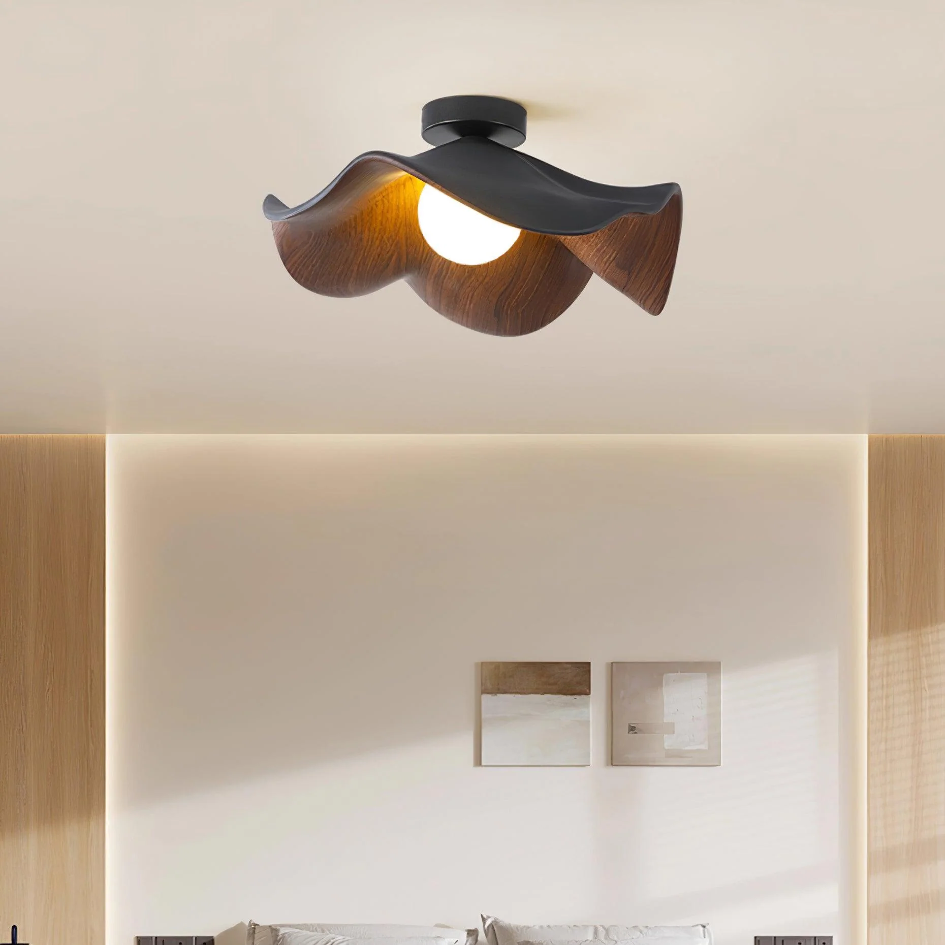 Carins Modern Unusual White Wood Ceiling Light Bedroom Dining Room