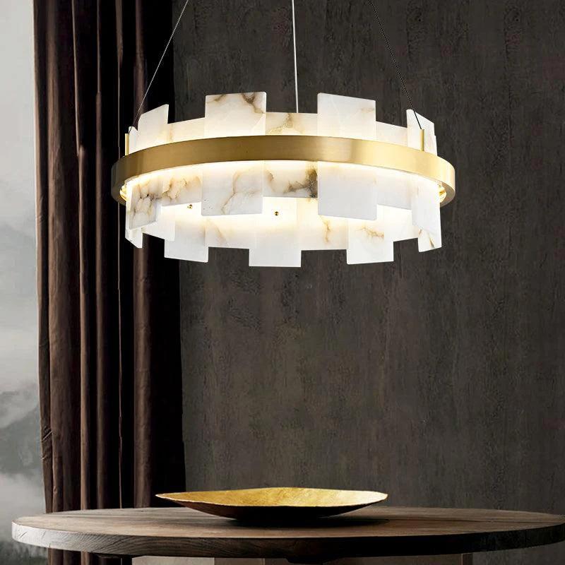 Valentina Gorgeous Ring Alabaster Brass Chandelier Living Room Bedroom
