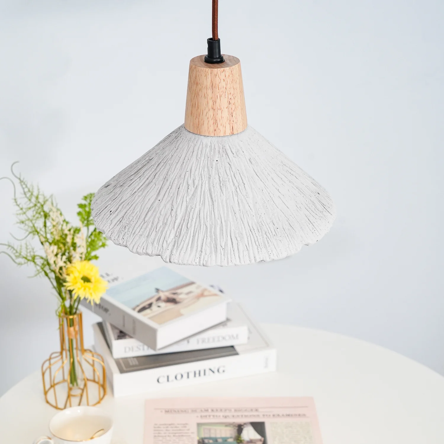 Byers Vintage Metal Wood Concrete Pendant Light Living Room Bedroom