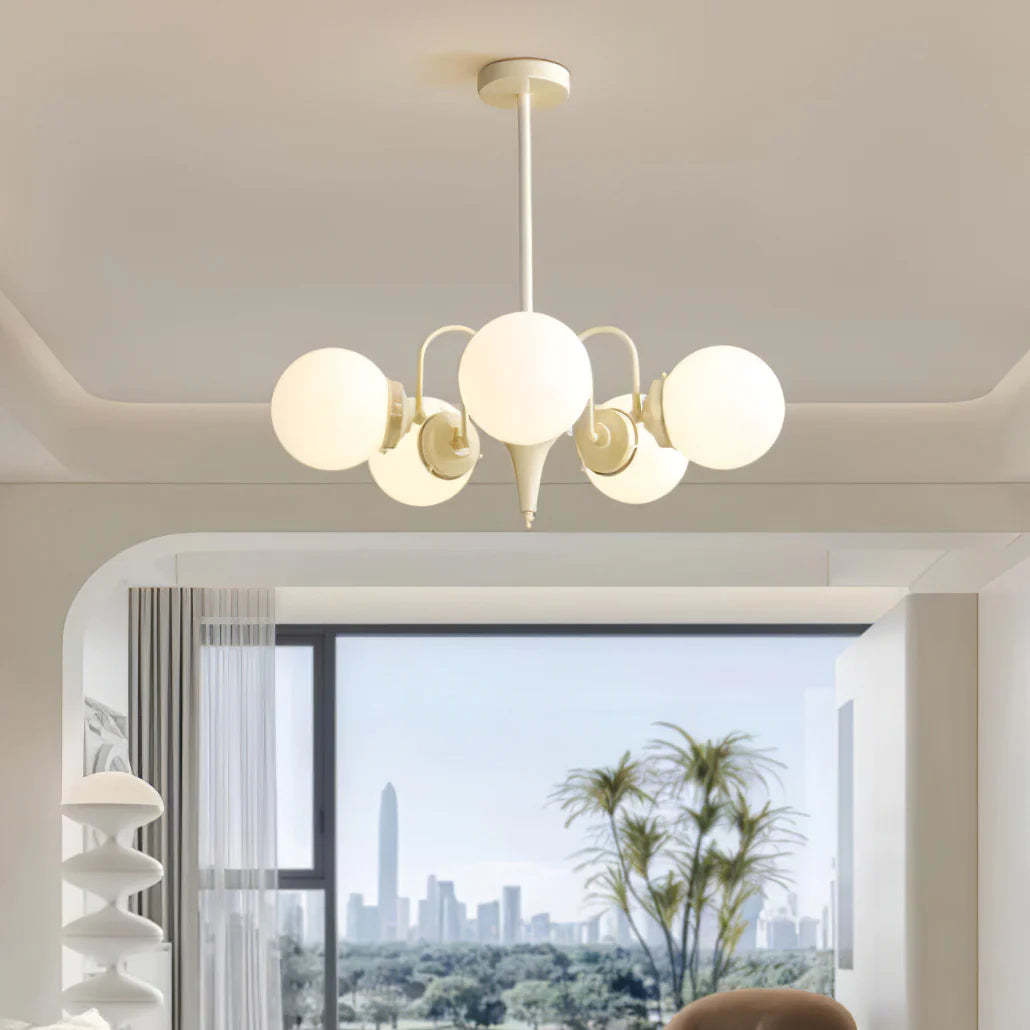 Valentina French LED Chandelier Milky White Cream Metal Living Room