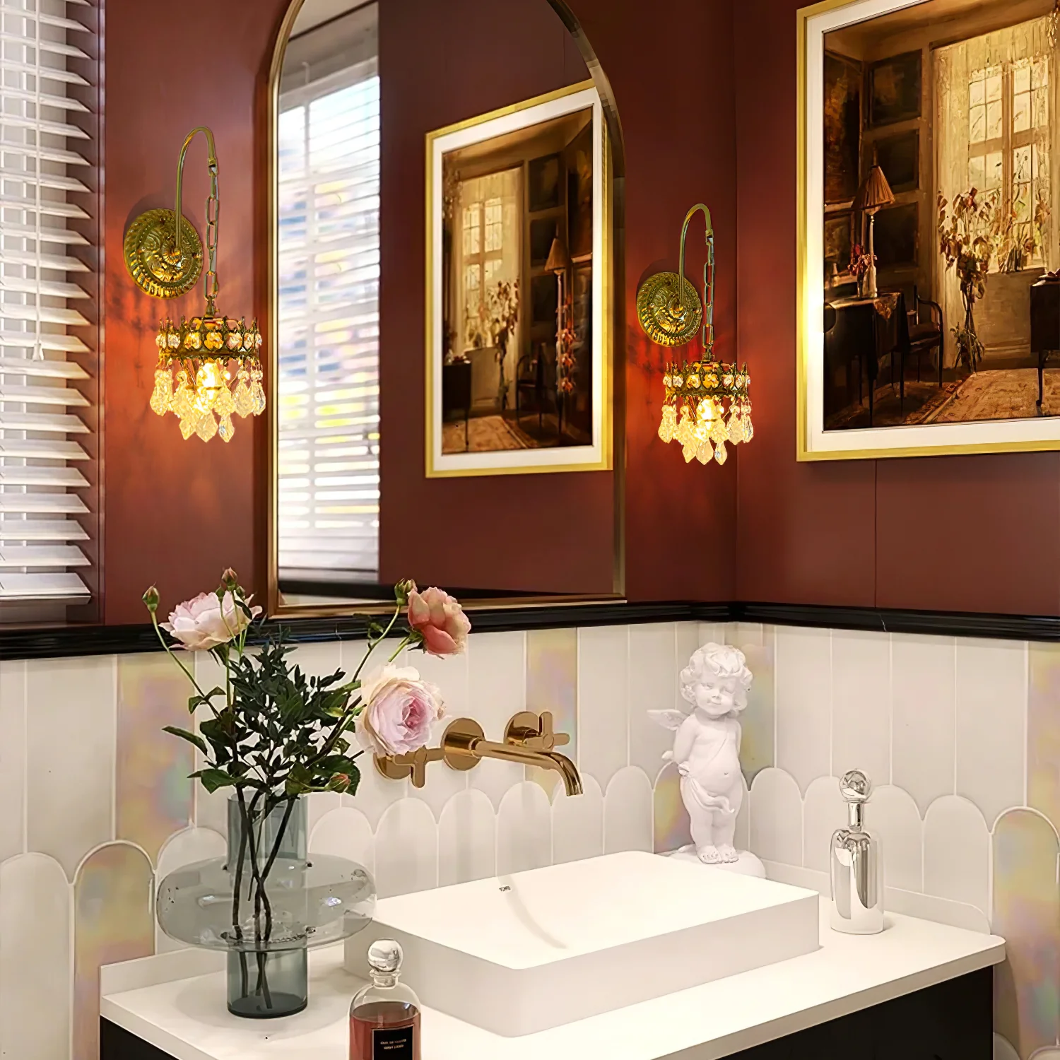 Alessio Classical Crystal Crown Wall Lamp Bathroom Kitchen