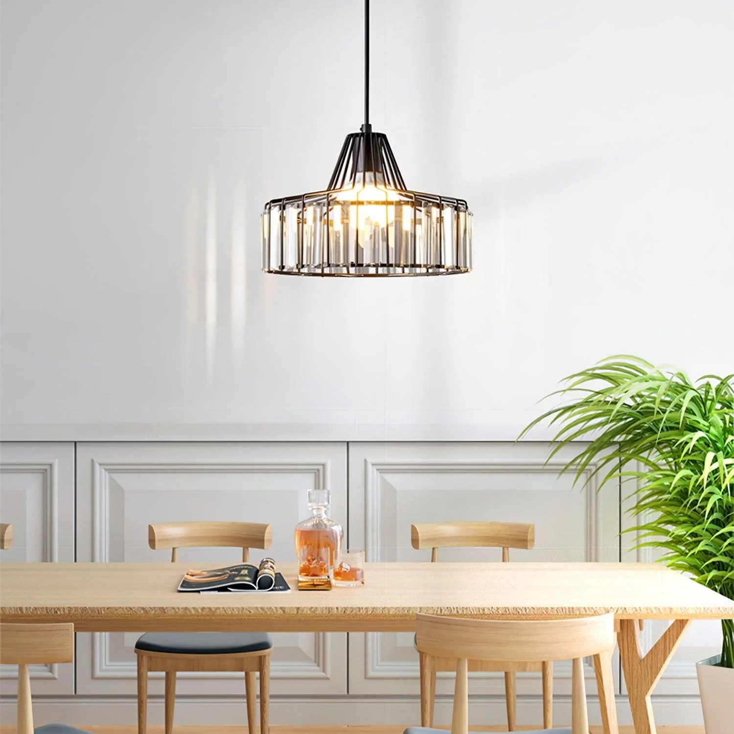 Hailie Classical Drum Crystal Pendant Light Dining Room Living Room