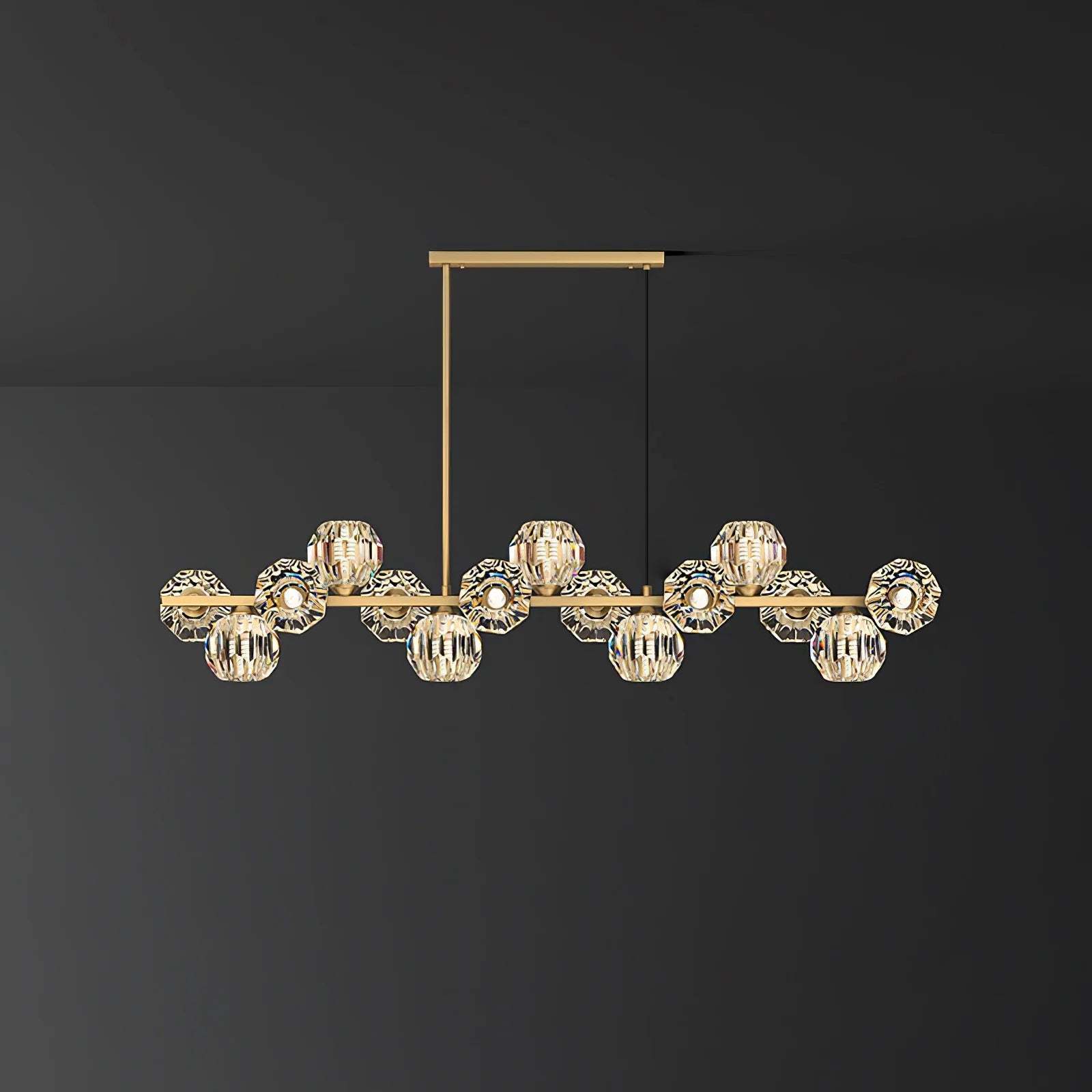 Valentina Modern LED Long Linear Metal Brass Multi Crystal Glass Globe Living/Dining Room Pendant Light